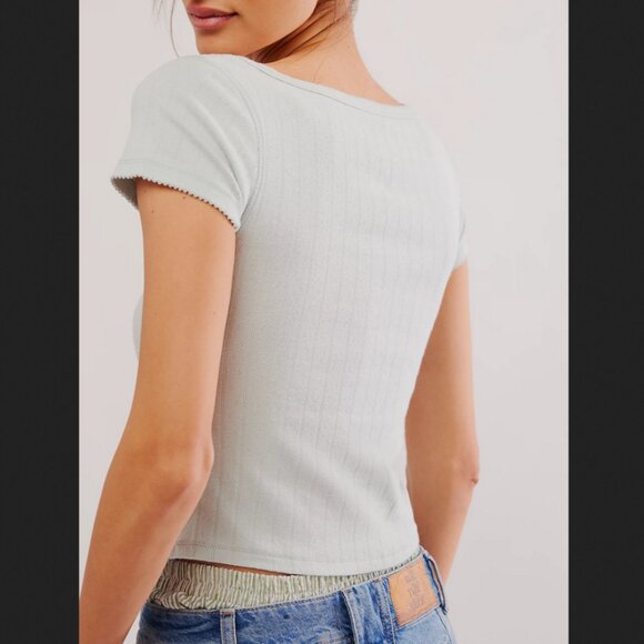 Free People End Game Pointelle Baby Tee L - Picture 5 of 5